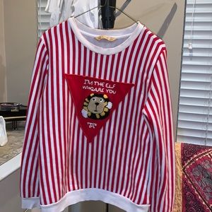 Red and white striped crew neck sweatshirt